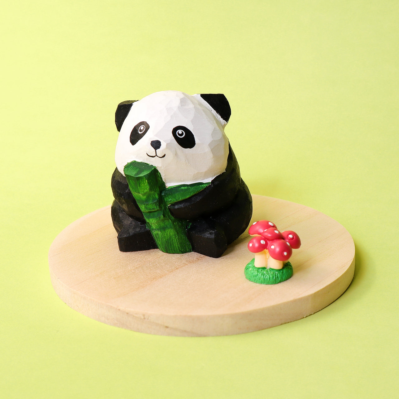 Hand-Carved Wooden Panda Figurine – Cute Handmade Decor with Mini Accessories