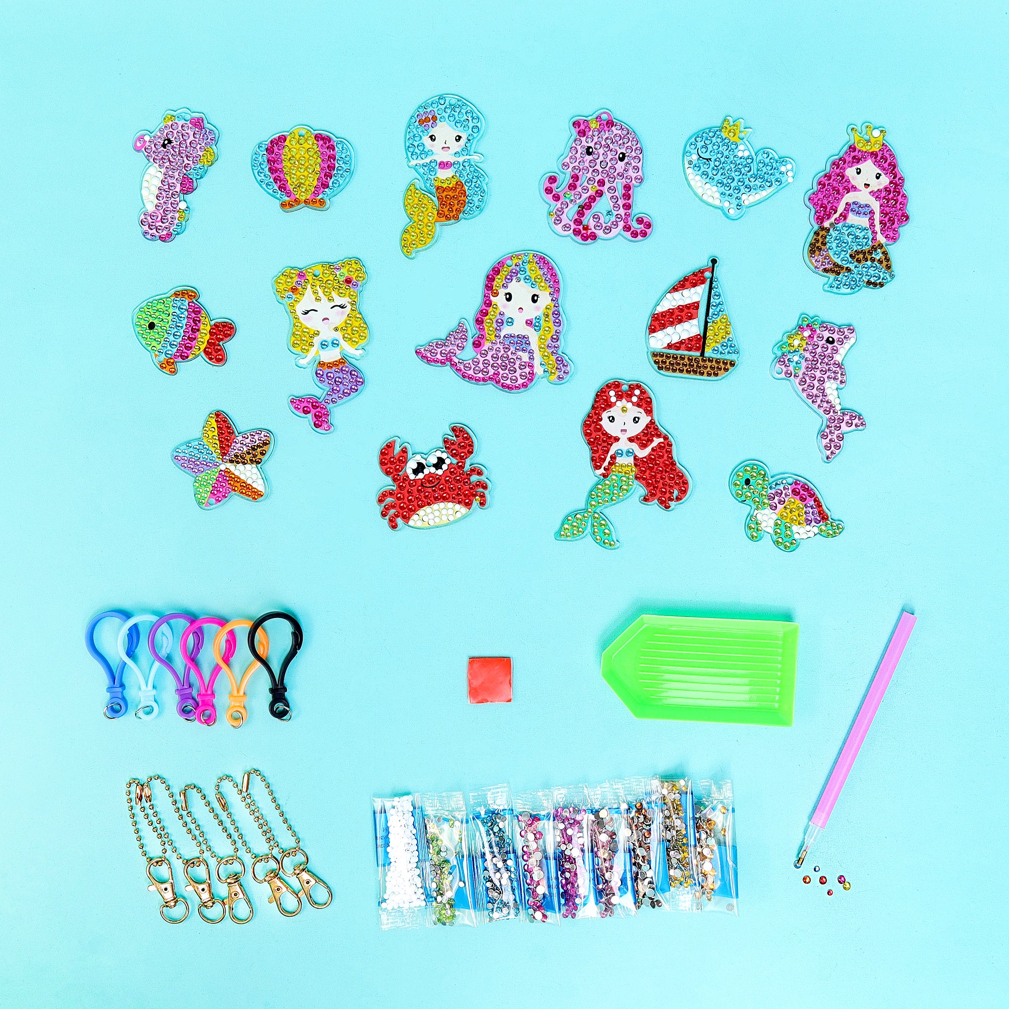 Adorable Keychains Diamond Art Kit – Mermaid (Set of 15)
